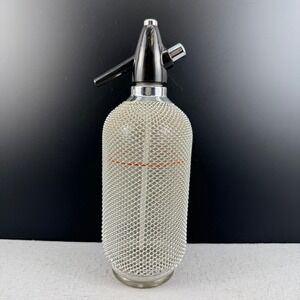 VTG Merkuria Glass Soda Siphon Wire Mesh Seltzer Bottle MCM Barware Kovo